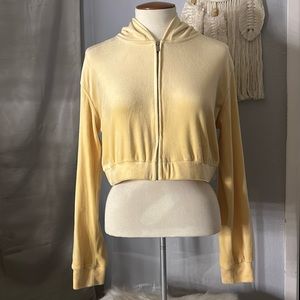 Yellow Velour Hooded Zip-Up